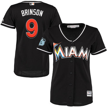 Marlins #9 Lewis Brinson Black Alternate Women's Stitched Baseball Jersey