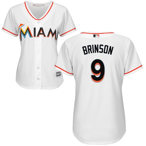 Marlins #9 Lewis Brinson White Home Women's Stitched Baseball Jersey