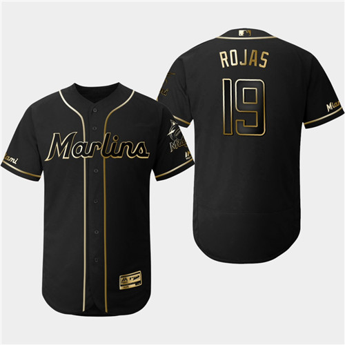 Marlins 19 Miguel Rojas Black Gold Flexbase Jersey