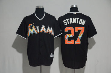 Marlins 27 Giancarlo Stanton Black Team Logo Print Cool Base Jersey