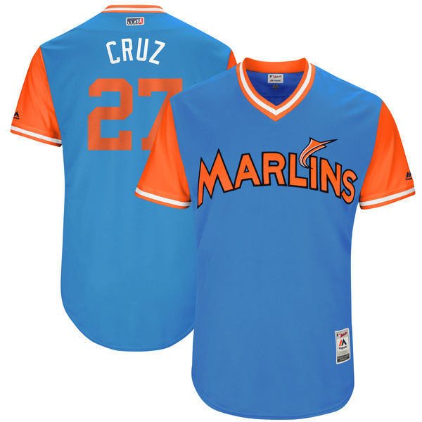 Marlins 27 Giancarlo Stanton Cruz Majestic Blue 2017 Players Weekend Jersey