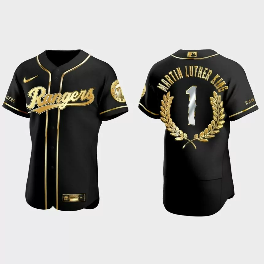 Martin Luther King Texas Rangers Golden Edition Jersey – Black