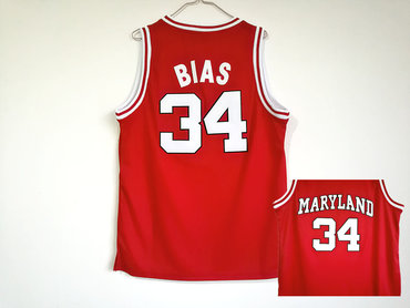 Maryland Terps 34 Len Bias Red College Basketball Jersey