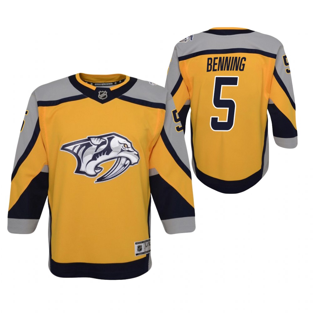 Matt Benning Nashville Predators 2021 Reverse Retro Gold Youth Jersey Special Edition