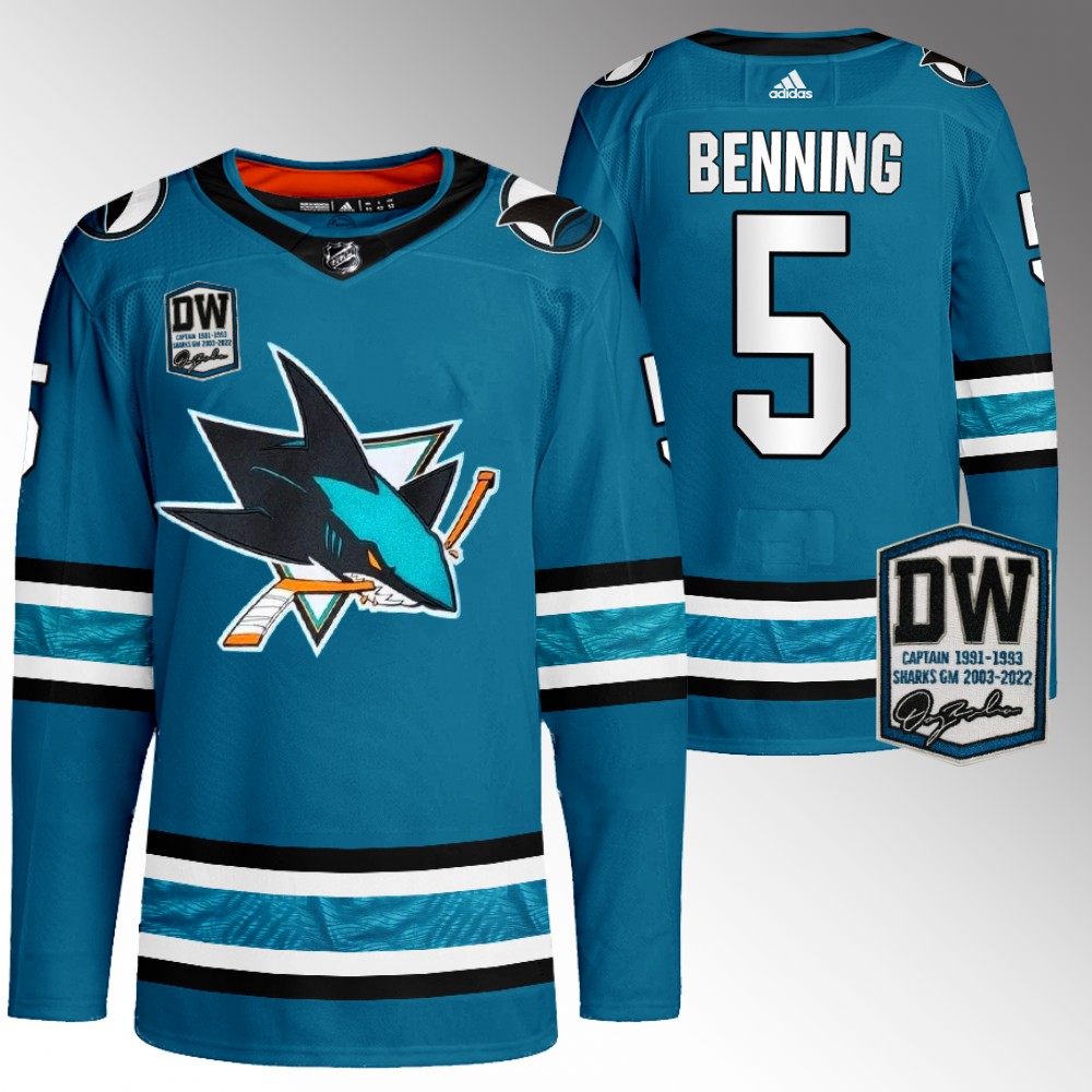 Matt Benning San Jose Sharks Wilson 24 patch Home Teal Jersey
