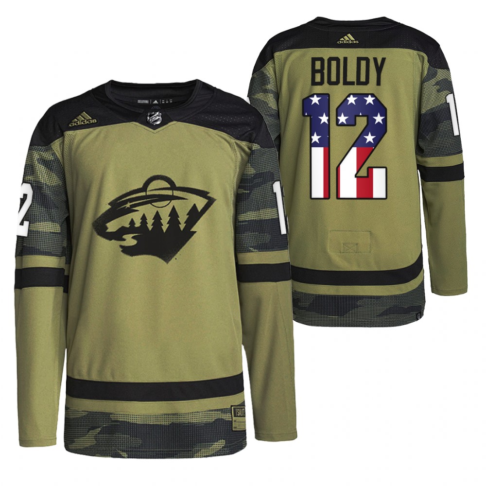 Matt Boldy Wild Military Appreciation Night Jersey Camo Practice