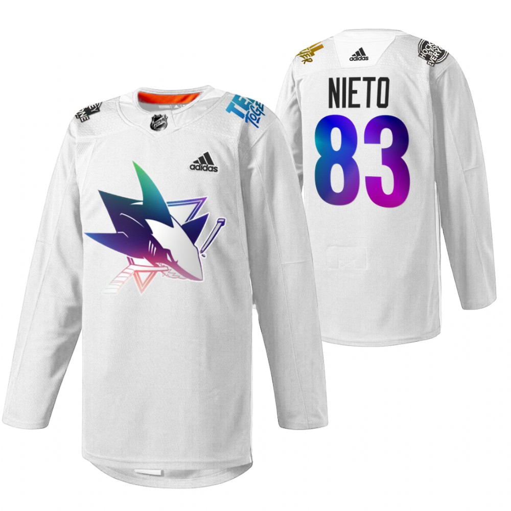 Matt Nieto Sharks Pride Night 2022 Jersey White HockeyIsForEveryone