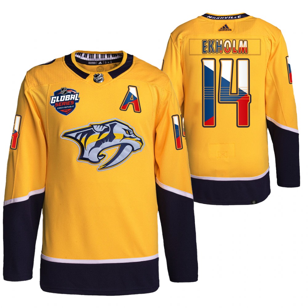 Mattias Ekholm Nashville Predators Gold 2022 NHL Global Series Czech Republic Challenge Jersey