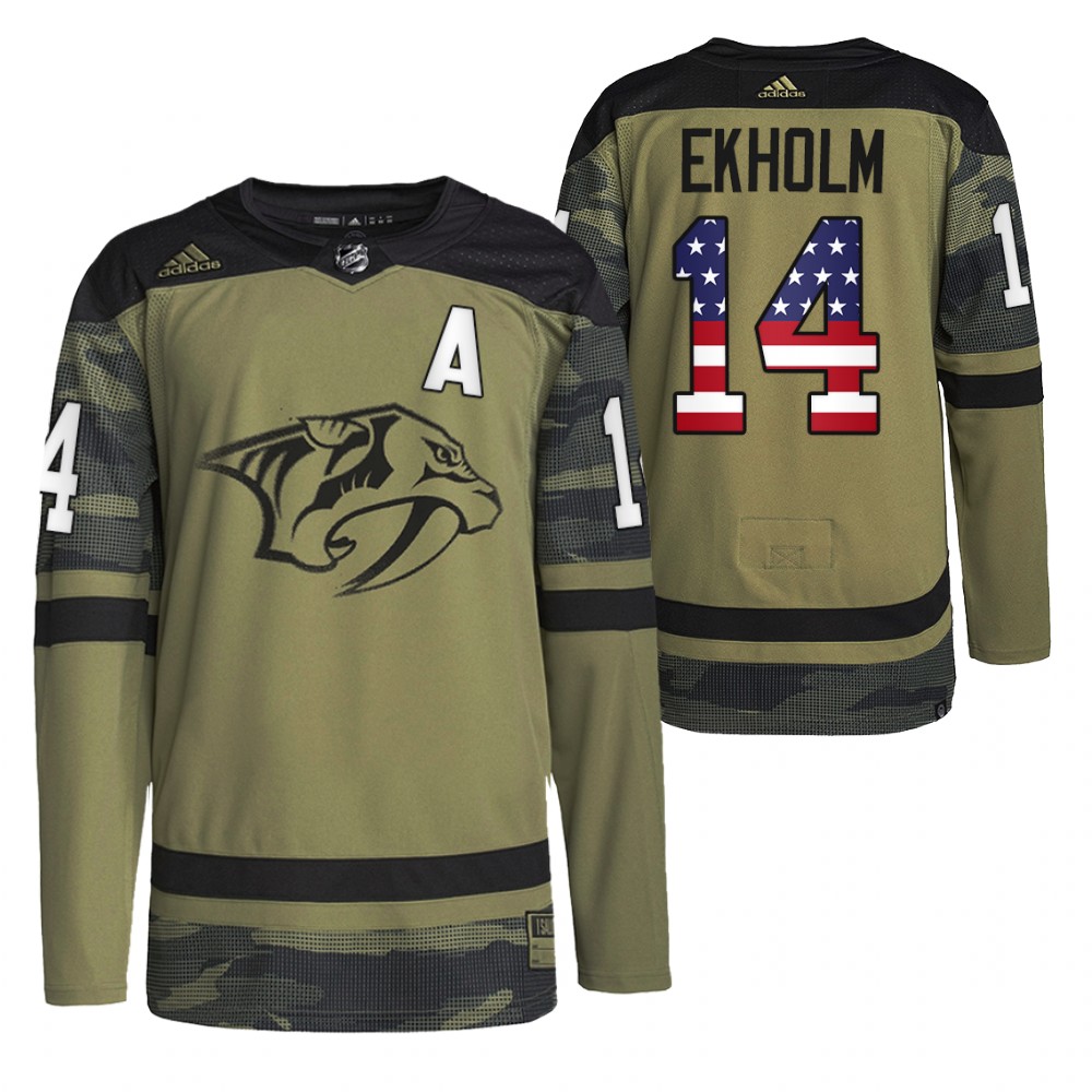 Mattias Ekholm Predators Military Appreciation Jersey Camo Practice