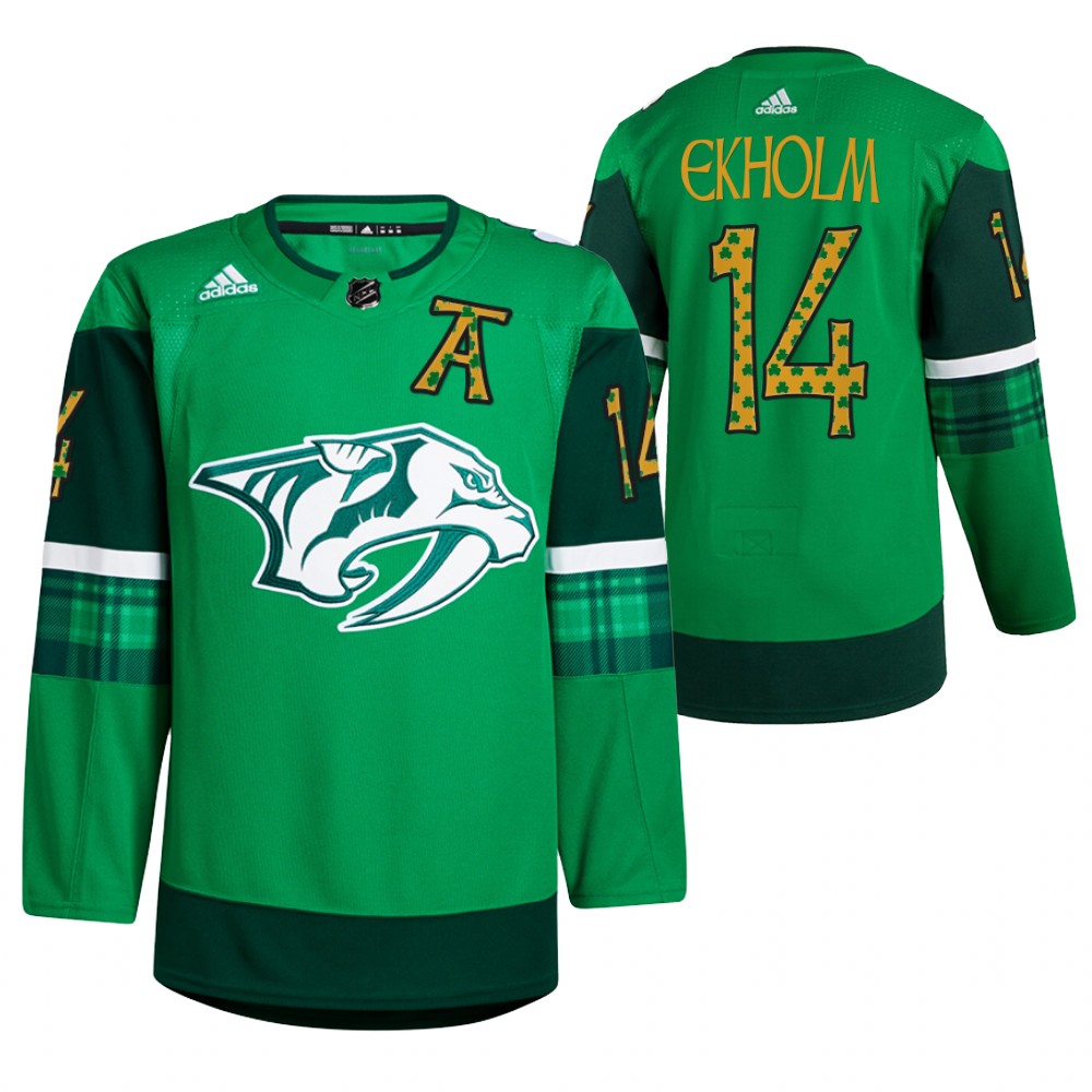 Mattias Ekholm Predators St. Patricks Day Jersey Green Warm-Up