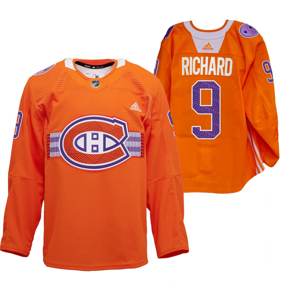 Maurice Richard Les Canadiens Indigenous Celebration Night Jersey Orange Warmup