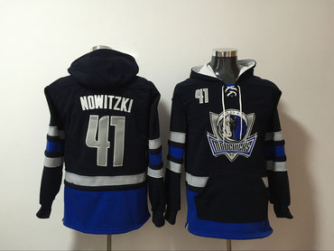 Mavericks 41 Dirk Nowitzki Black All Stitched Hooded Sweatshirt