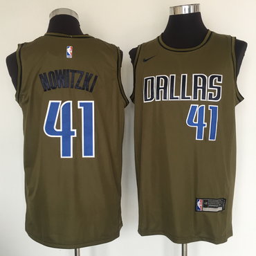 Mavericks 41 Dirk Nowitzki Olive Nike Swingman Jersey