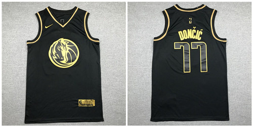 Mavericks 77 Luka Doncic Black Gold Nike Swingman Jersey