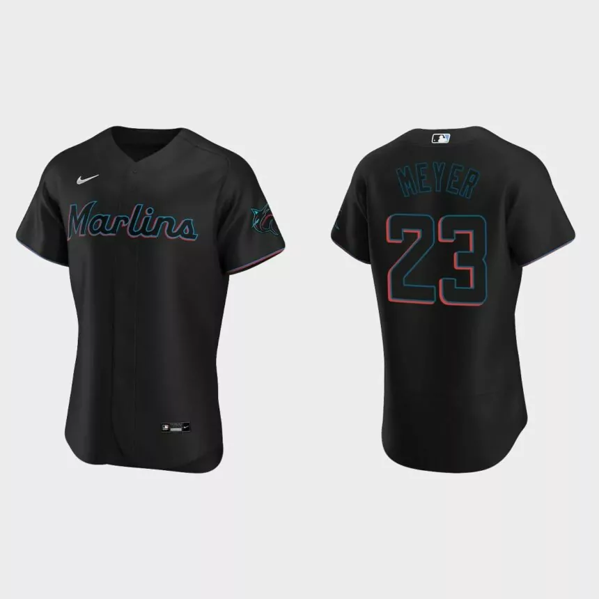 Max Meyer Miami Marlins Authentic Alternate Jersey – Black
