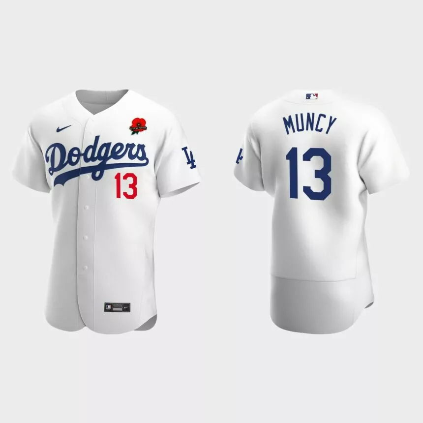 Max Muncy Los Angeles Dodgers 2022 Memorial Day Poppy Patch Authentic Jersey – White
