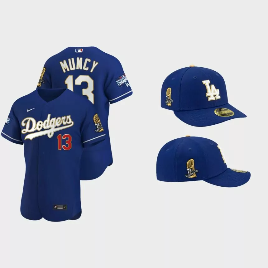 Max Muncy Los Angeles Dodgers 7X Champs Trophy Jersey Cap Jersey – Royal