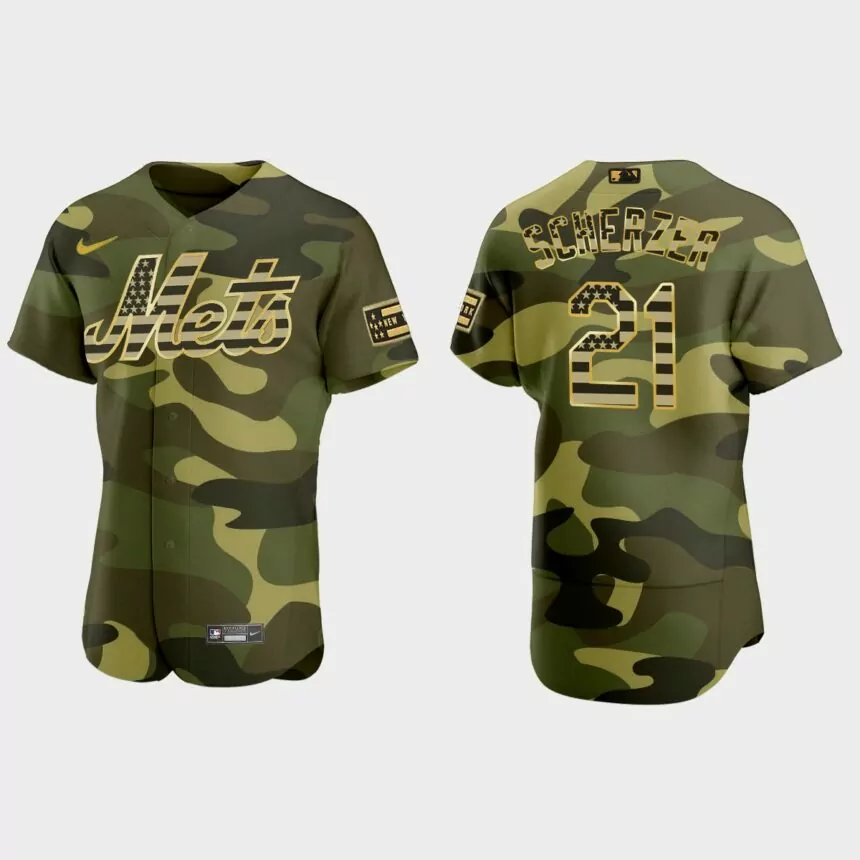 Max Scherzer New York Mets 2022 Armed Forces Day Jersey – Camo
