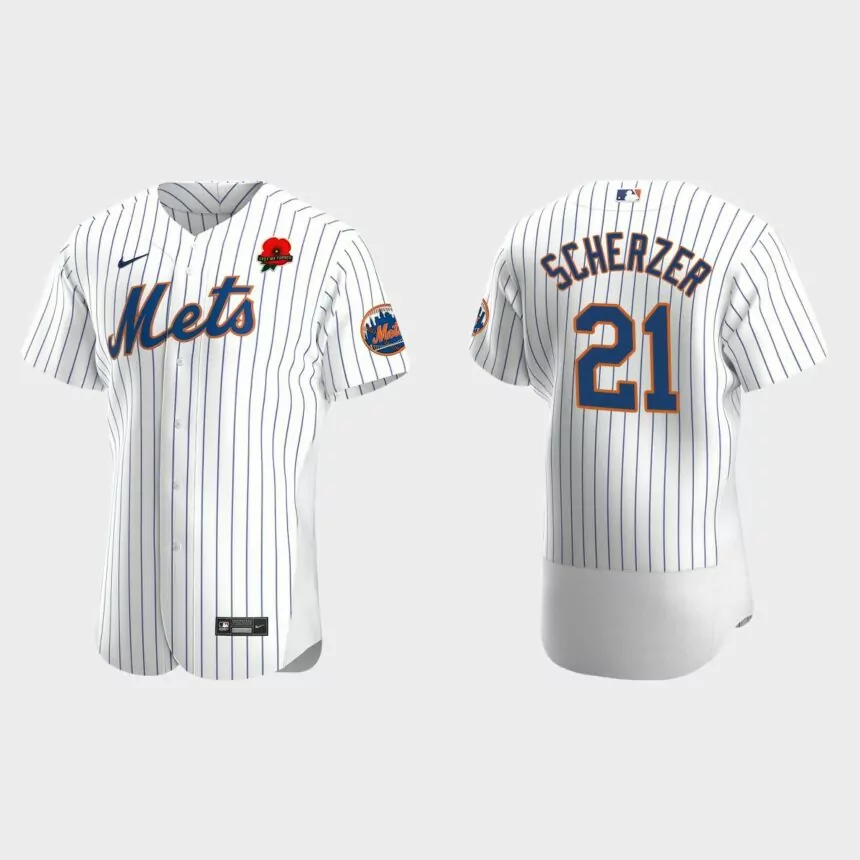 Max Scherzer New York Mets 2022 Memorial Day Poppy Patch Authentic Jersey – White