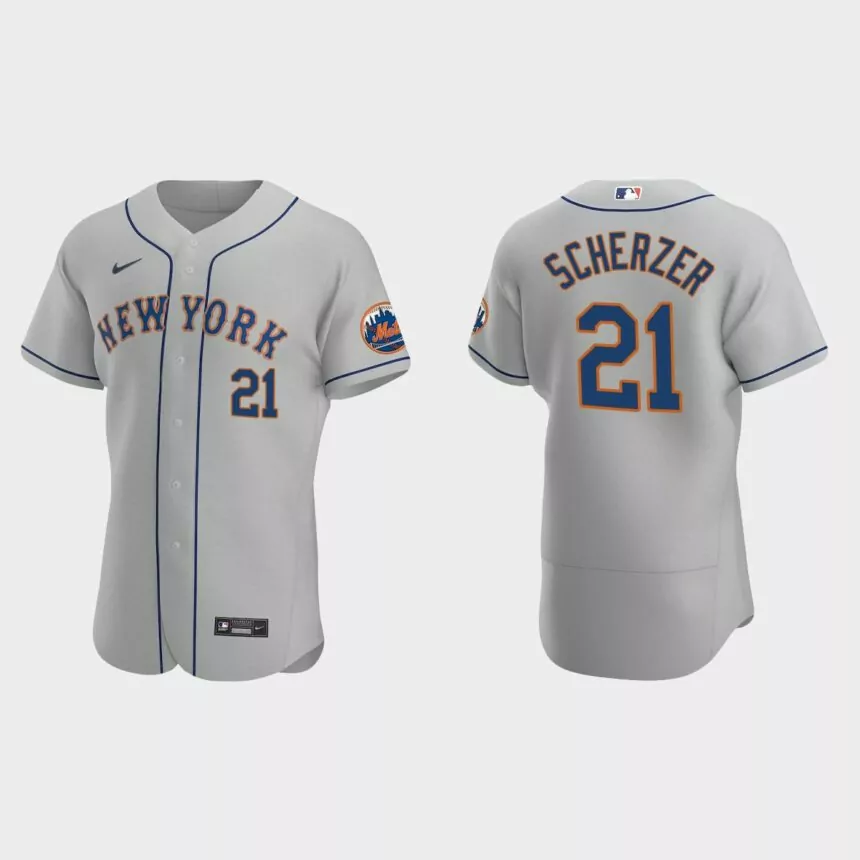 Max Scherzer New York Mets Authentic Road Jersey – Gray