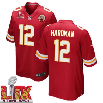 Mecole Hardman No 12 Men Super Bowl LIX Kansas City Chiefs Home Game 2025 Jersey- Replica