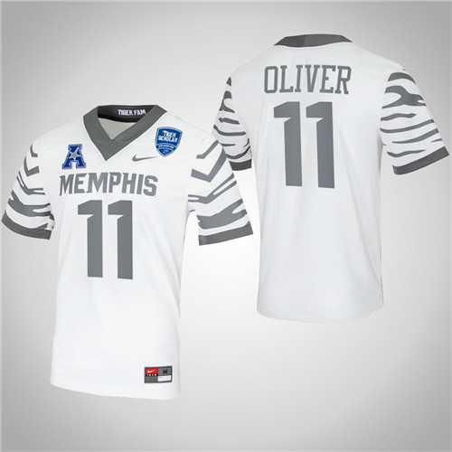 Memphis Tigers 11 Sylvonta Oliver College Football Jersey White