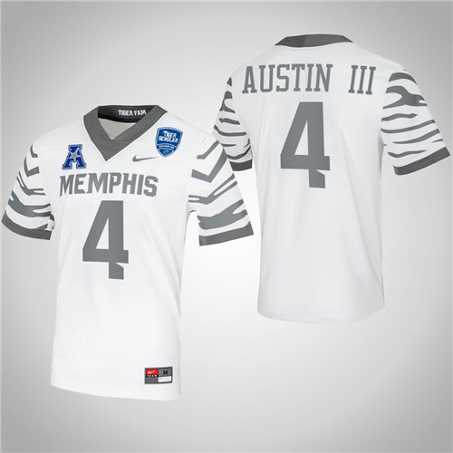 Memphis Tigers 4 Calvin Austin III College Football Jersey White