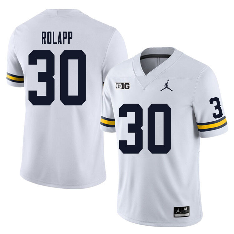 Men #30 Will Rolapp Michigan Wolverines College Football Jersey Sale-White