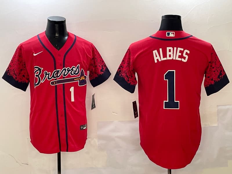 Men's   Atlanta Braves #1 Ozzie Albies baseball Jersey