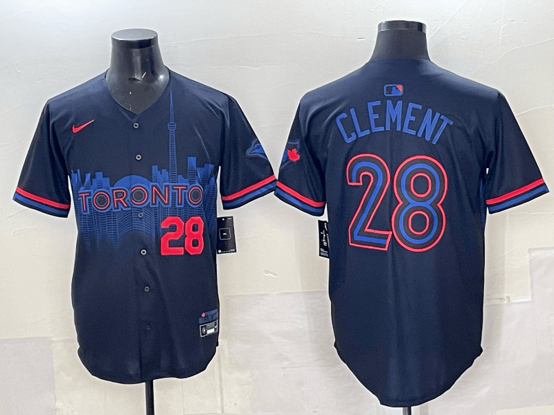 Men's # 28 Ernie Clement Toronto Blue Jays Black Limited 2024 City Connect Jersey