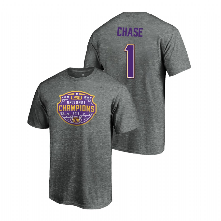 Men's #1 Ja'Marr Chase LSU Tigers Heather Gray 2019 National Champions Visor T-Shirt
