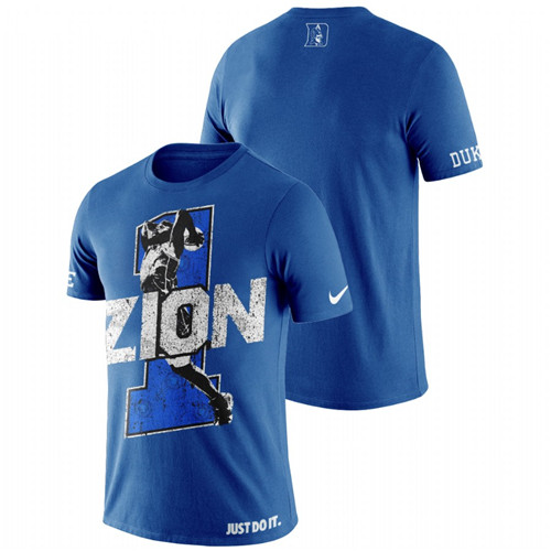 Men's #1 Zion Williamson Duke Blue Devils Blue Player Art College Basketball T-Shirt