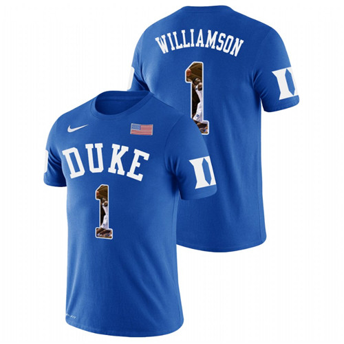 Men's #1 Zion Williamson Duke Blue Devils Royal Player Art College Basketball T-Shirt