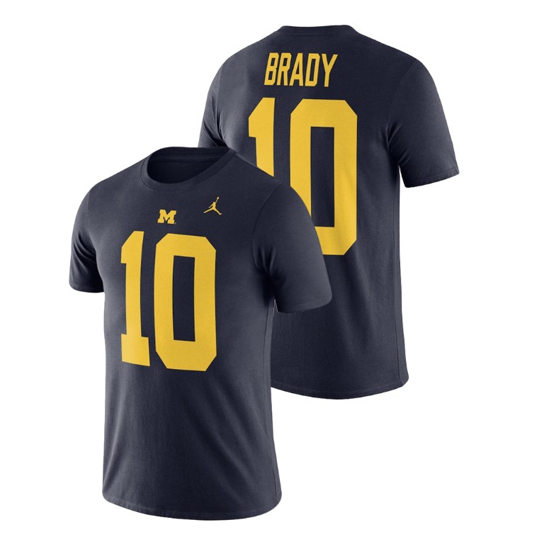 Men's #10 Tom Brady Michigan Wolverines Jordan Football Performance Navy Name and Number T-Shirt