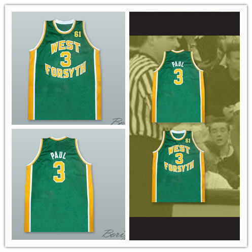 Men's #3 Chris Paul West Forsyth High School Basketball Jersey Green With 61 Tribute to Grandfather Patch 