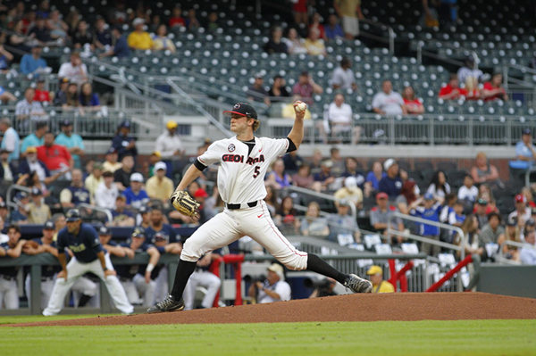Men's #5 C.J. Smith Georgia Bulldogs Stitched Nike Beige Alumni Baseball Player Jersey