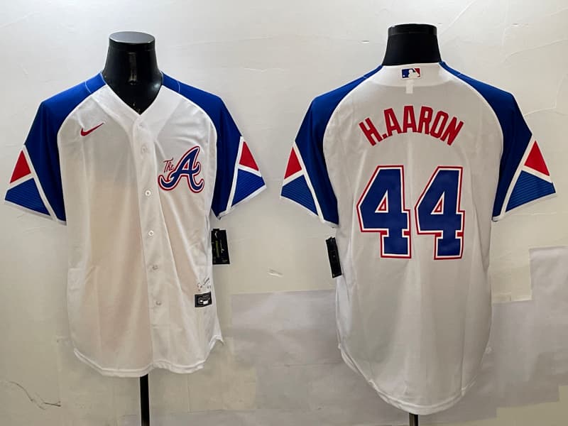 Men's  Atlanta Braves #44 Hank Aaron baseball Jersey