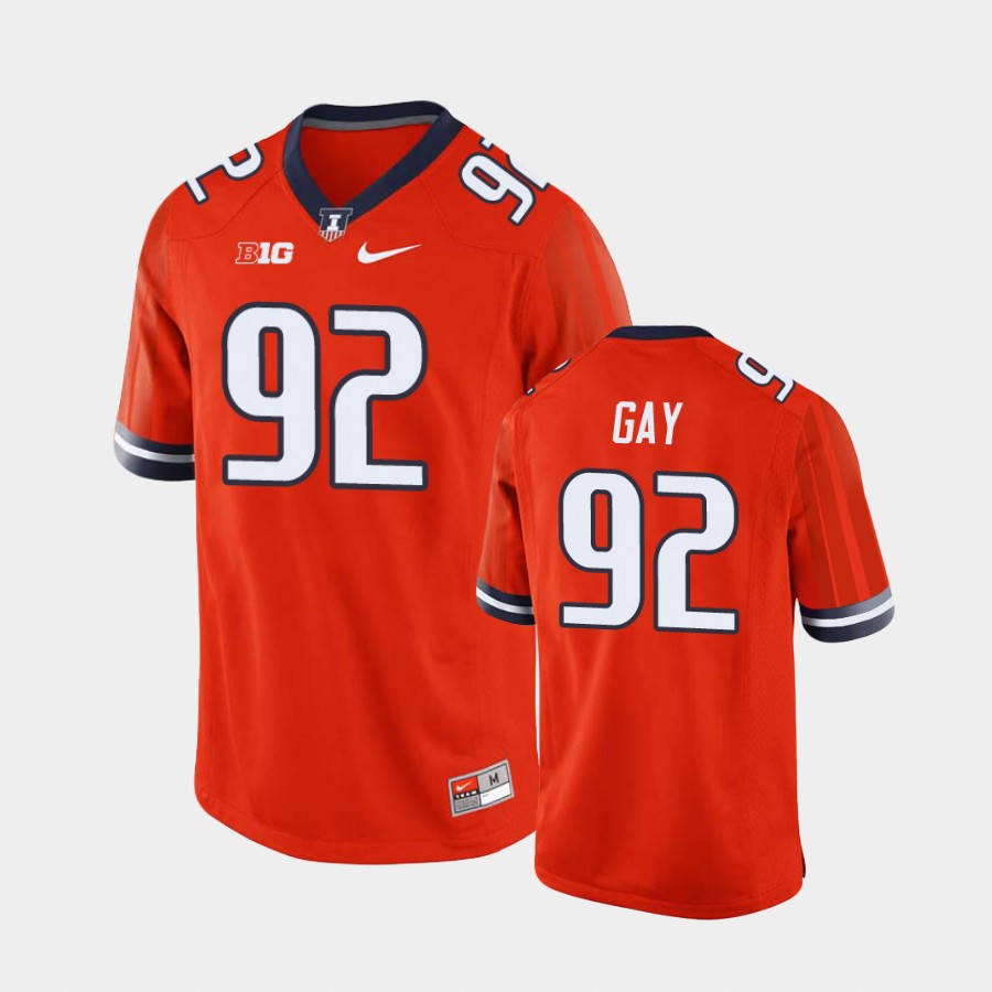 Men's  Illinois Fighting Illini #92 Isaiah Gay Nike Orange College Football Jersey