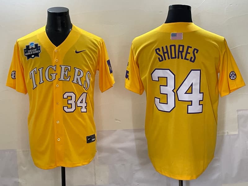 Men's  LSU Tigers 2025 World Series Champions Limited Jersey - All Stitched Chase Shores 34