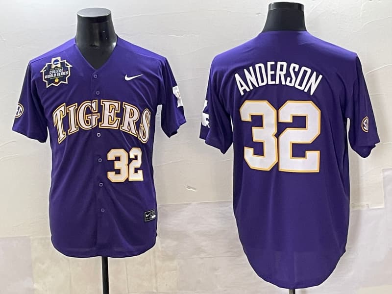 Men's  LSU Tigers 2025 World Series Champions Limited Jersey - All Stitched Kade Anderson-32