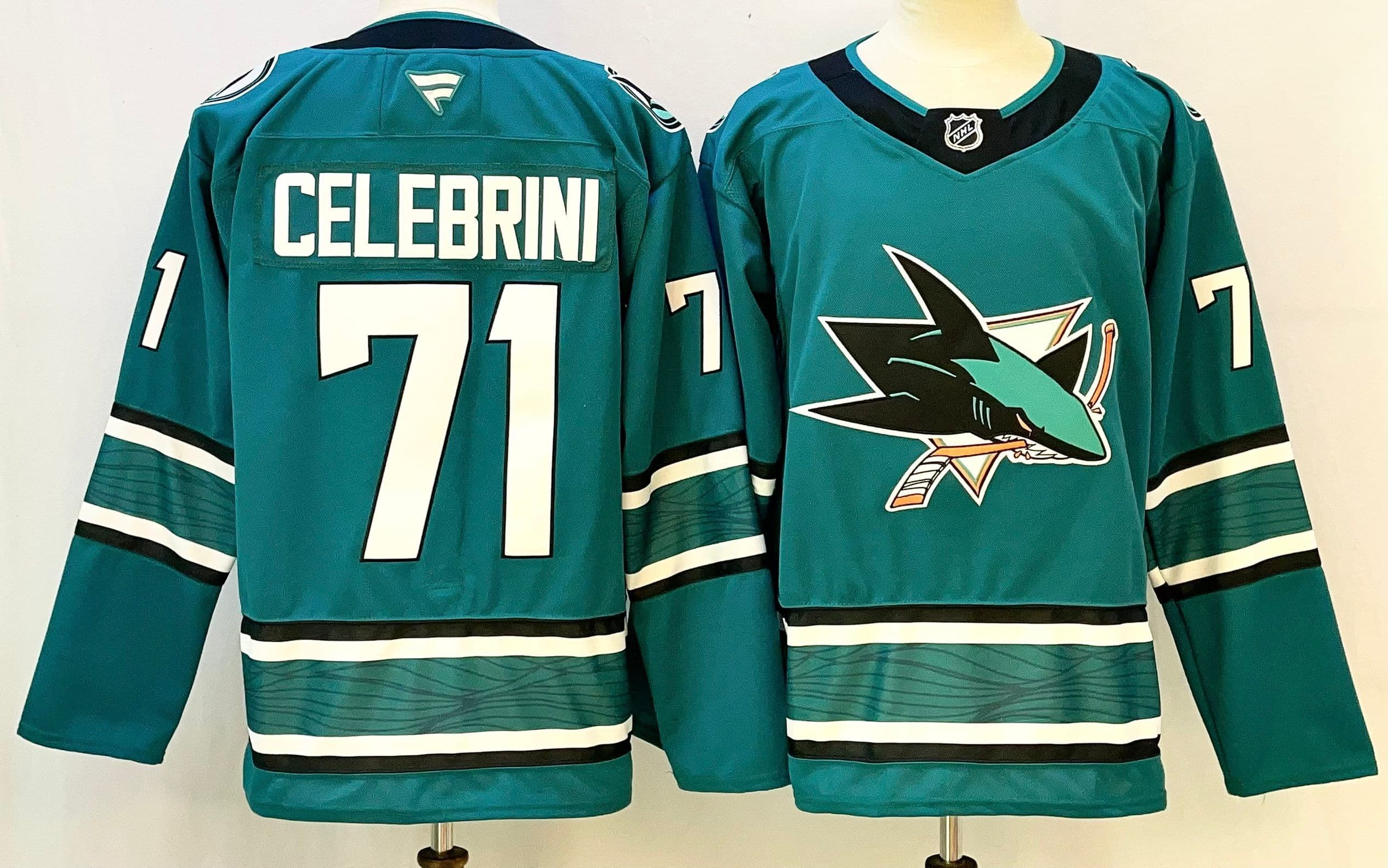 Men's  San Jose Sharks Macklin Celebrini Fanatics Teal Home Premium Jersey