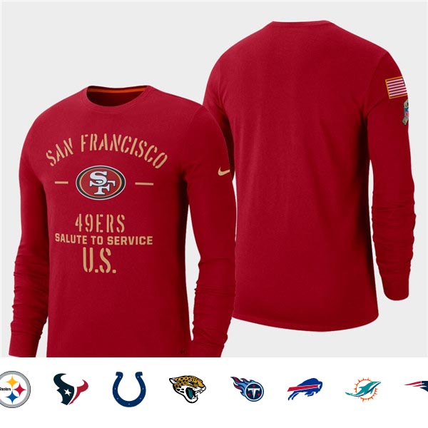 Men's 49ers Scarlet 2019 Salute to Service Sideline Long Sleeve T-Shirt
