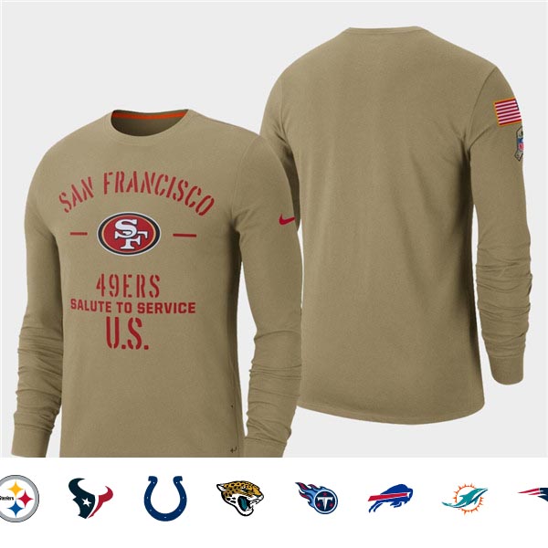 Men's 49ers Tan 2019 Salute to Service Sideline Long Sleeve T-Shirt