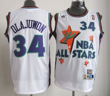 Men's Adidas NBA Jersey 1995-1996 All-Star Throwback #34 Hakeem Olajuwon White Swingman
