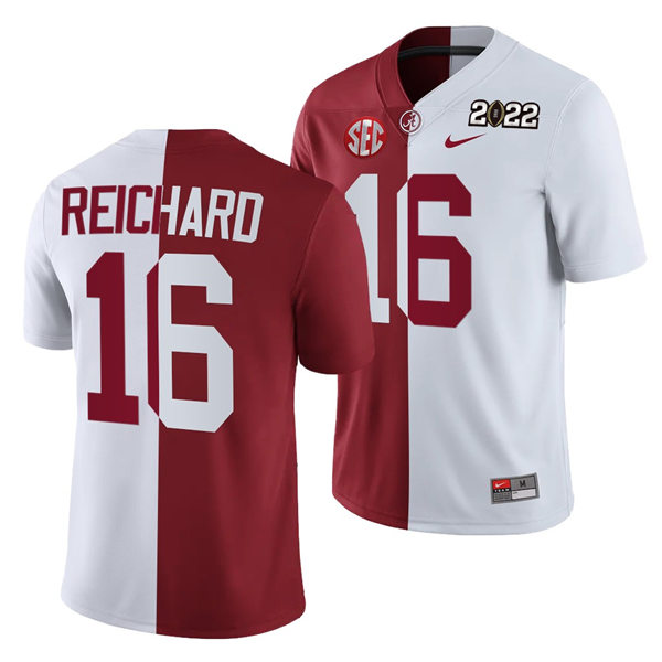 Men's Alabama Crimson Tide #16 Will Reichard White Crimson Split Two-Tone Football Jerseys