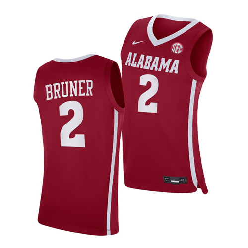 Men's Alabama Crimson Tide #2 Jordan Bruner Nike Crimson College Basketball Jersey