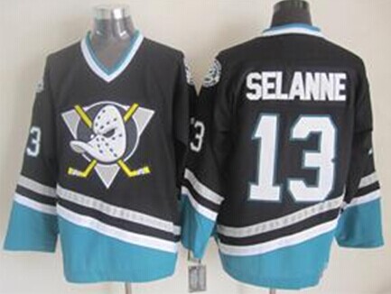 Men's Anaheim Ducks #13 Teemu Selanne Black Throwback CCM Stitched Jersey