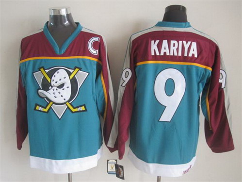 Men's Anaheim Ducks #9 Paul Kariya Blue Throwback CCM Stitched Jersey