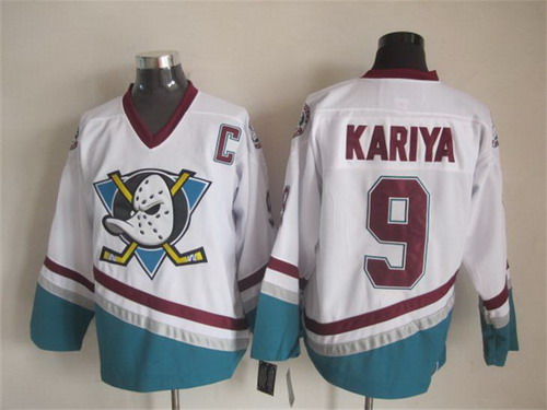 Men's Anaheim Ducks #9 Paul Kariya White Throwback CCM Stitched Jersey