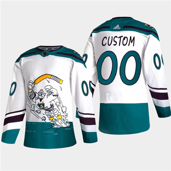 Men's Anaheim Ducks Custom 2021 White Adidas NHL REVERSE RETRO JERSEYS Stitched
